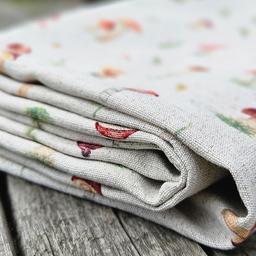 tkanina bawełniano-konopna z nadrukiem grzybków