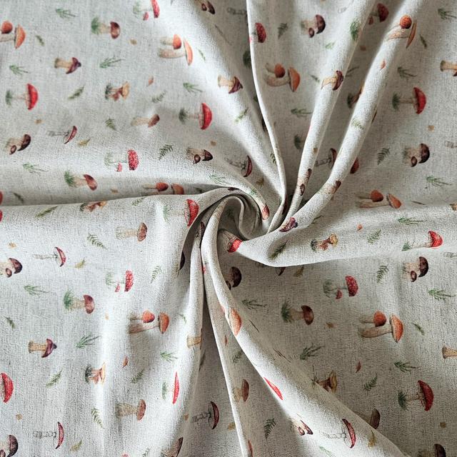 Zdjęcie produktu tkanina bawełniano-konopna z nadrukiem grzybków